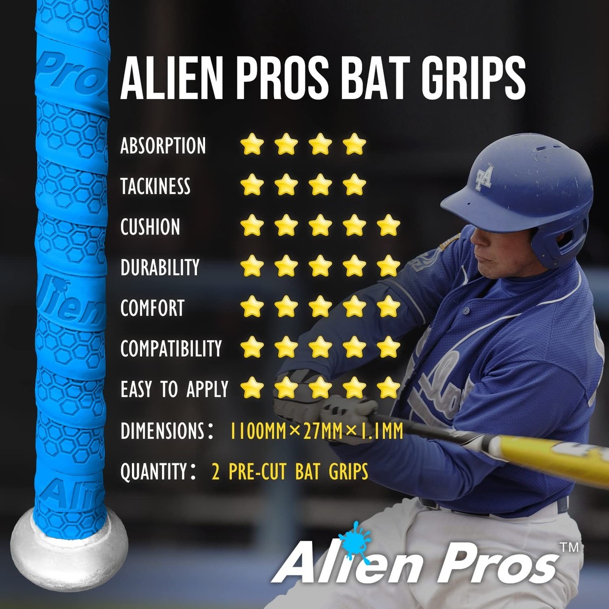 Grip Manche De Batte De Baseball – Adhésif Pré-découpé 1,1 Mm – Lot De 1 Ou 2 Grips – Camo Gris/Jaune