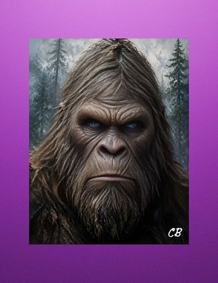 Bigfoot Portrait ACEO | Blue Eyes Cryptid Art | Sasquatch Face | Dark Realism