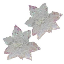 Christmas Glitter Poinsettia Decoration 20cm with Clip - Set of 2 White