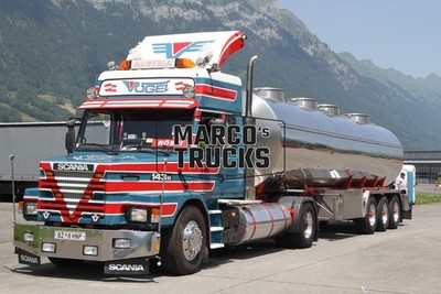 LKW Foto Scania 143H Tankwagen Auflieger Österreich blau VOGEL AUSTRIA RÖ #k3or