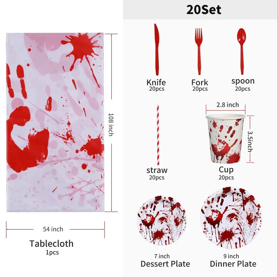 Suministros de fiesta de Halloween zombi sangriento tazas platos servilletas 20 invitados Foto 3 de 4