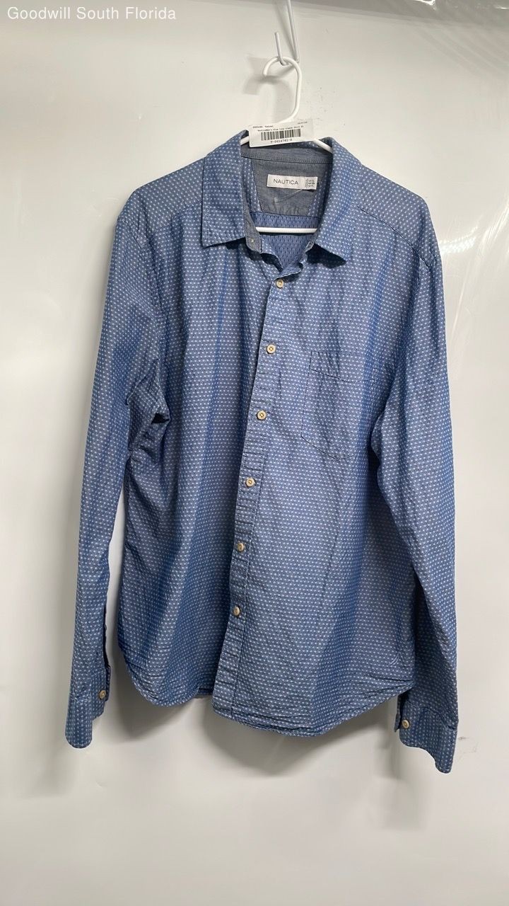 Nautica Mens Blue Cotton Spread Collar Long Sleeve Button-Up Shirt Size XL