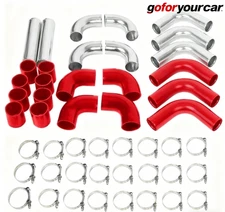 2.5" inch Universal 12Pcs Intercooler Piping Kit+ Red Coupler T-Bolt Clamp Red