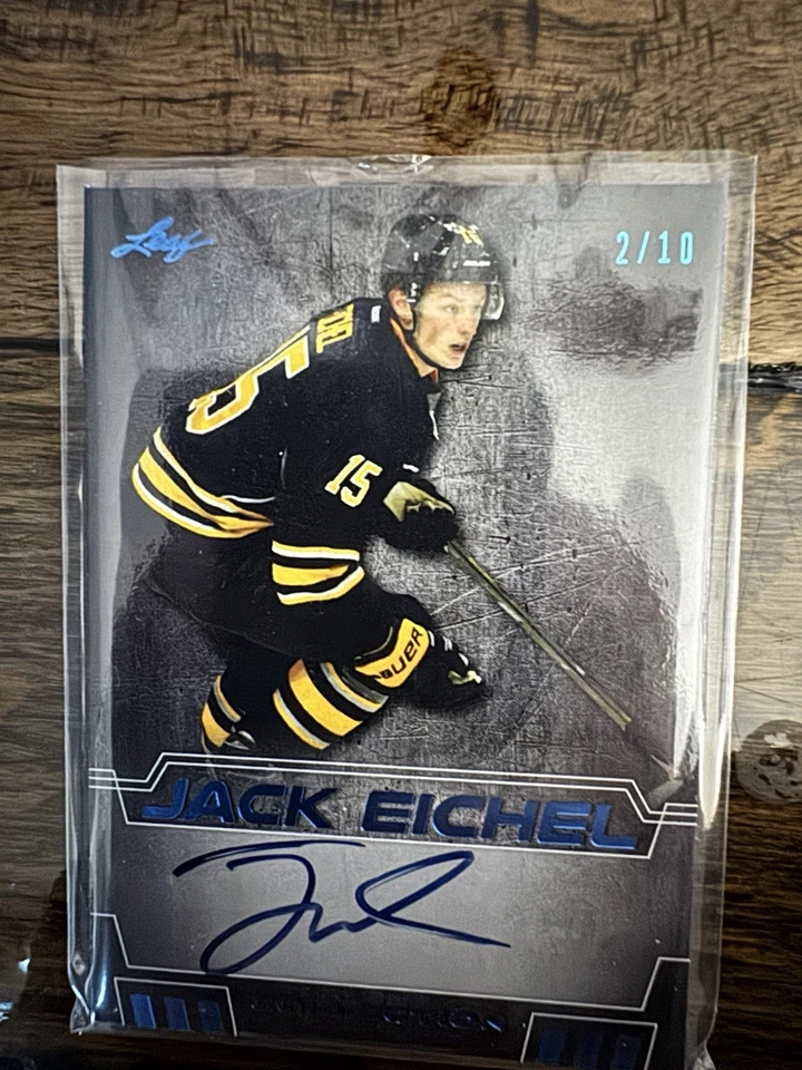 Jack Eichel 2016-17 Leaf Collection Auto AZUL SN 2/10 NHL Hockey Buffalo Sabres Foto 2 de 4