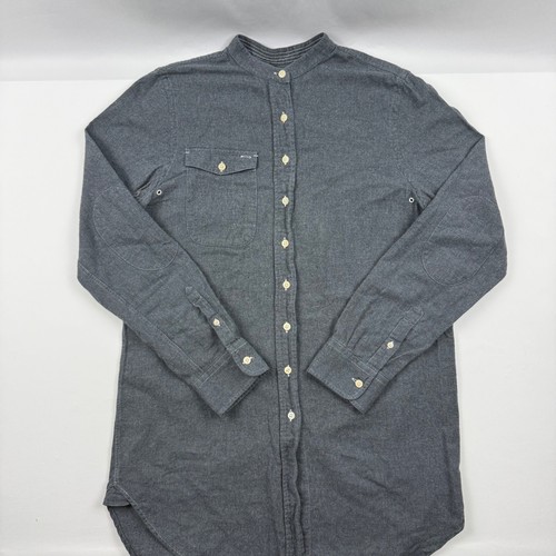 Dr. Martens, Dr. Martens Womens Gray Cotton Band Collar Longline Shirt Elbow Patches Size L