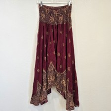 Asymmetrical Maroon Paisley Boho Fairy Hippie Gypsy Festival Skirt L/XL