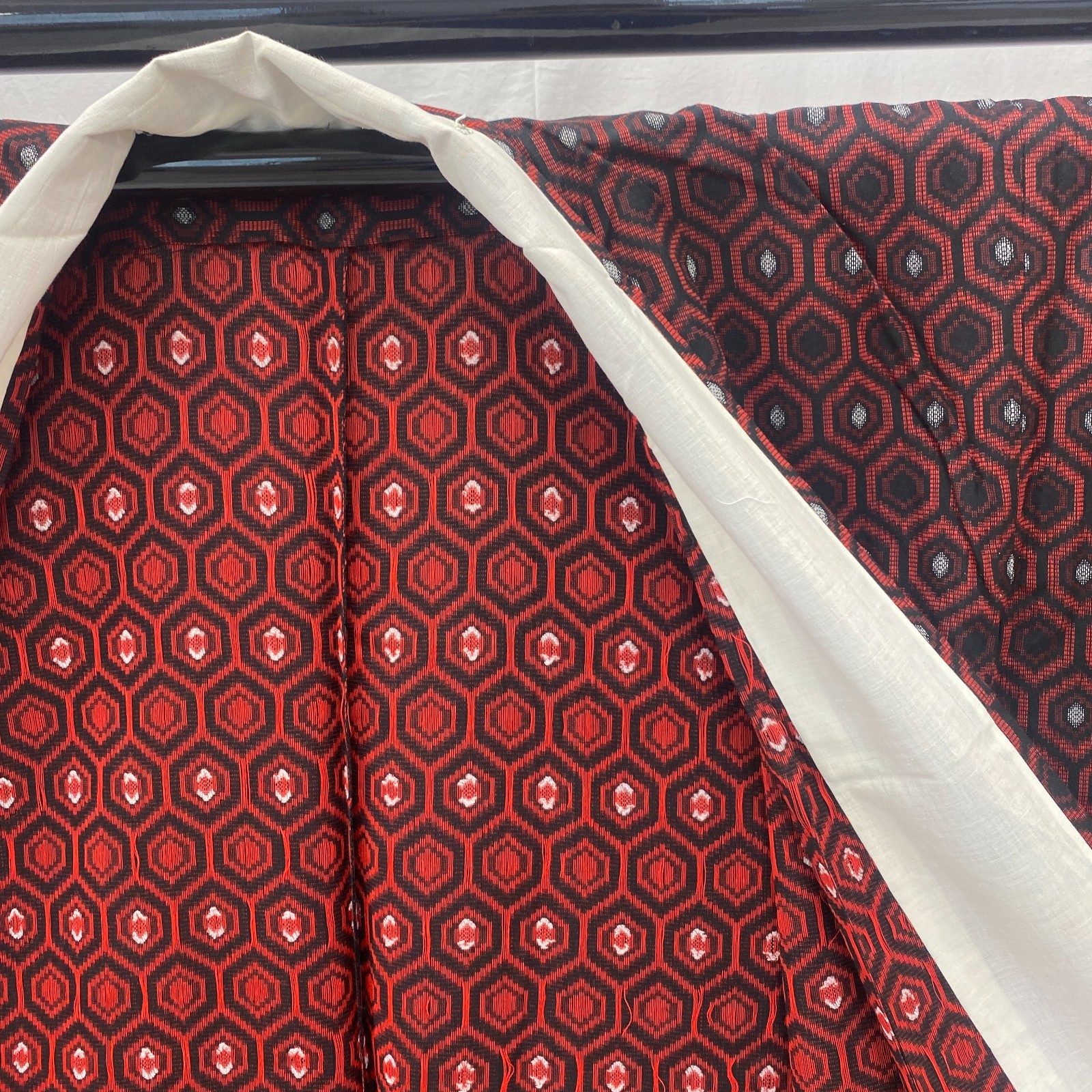 Japanese Vintage Kimono Silk Red Tumugi No Lining Traditional  Length 60 in