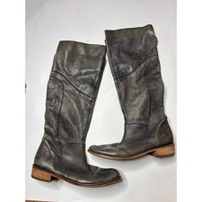 VTG Dusty Blue Leather Tall Patchwork Boots Hippie Boho Festival Women 9 EU 40
