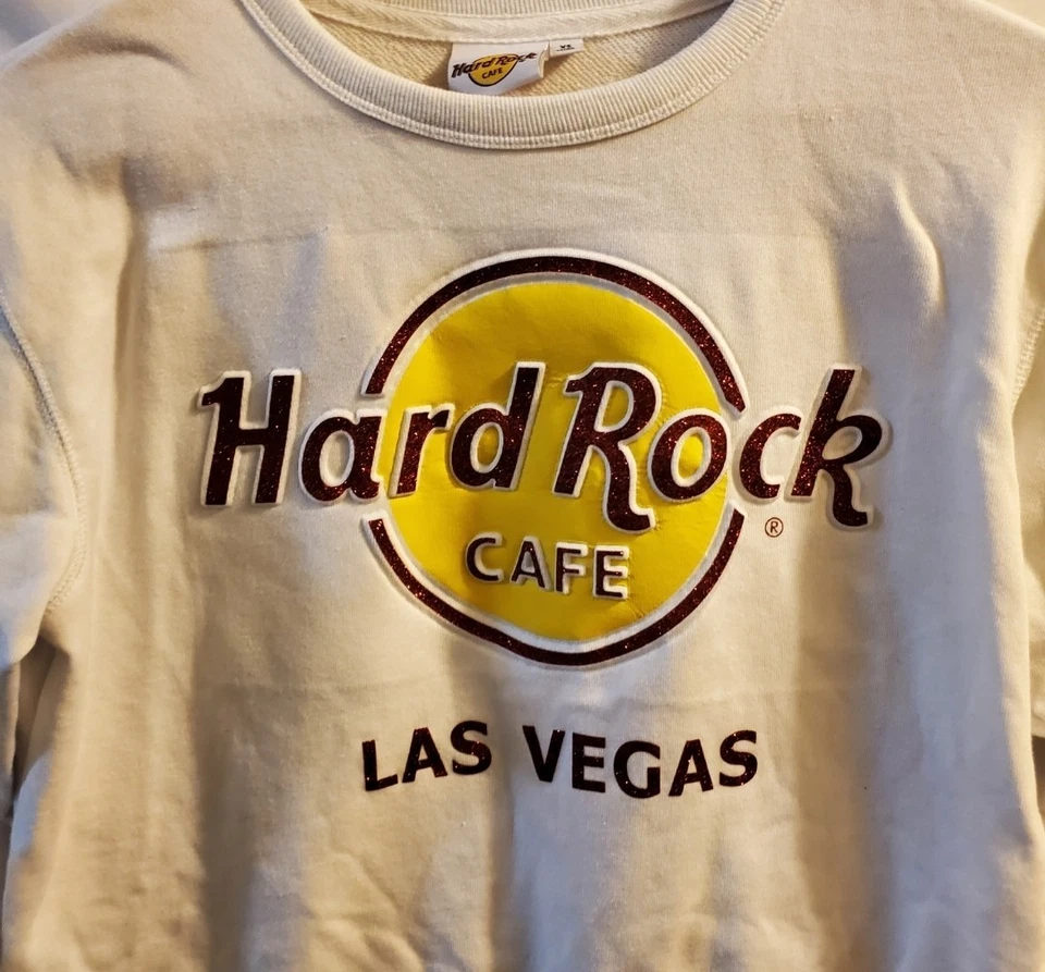 Hard Rock Cafe Sweatshirt Las Vegas Extra Small White 90s Vintage Winter Warm - Image 2 of 4
