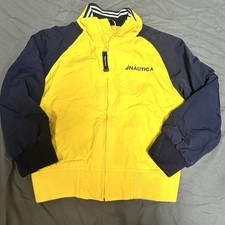 Vintage Nautica Kids 4 Windbreaker Jacket Yellow Navy Full Zip Sailing Gear
