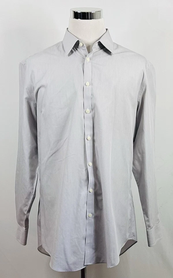 Camisa de vestir Charles Tyrwhitt 17 35 sin hierro extra ajustada gris blanco a rayas Foto 2 de 4