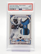 TREVOR ETIENNE 2025 NATIONAL TREASURES ROOKIE DUAL PATCH RED /23 PSA 9 Q1829