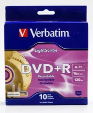 Verbatim LightScribe DVD+R Recordable Media 4.7GB, 16X, 120 min, 10-Pack Spindle