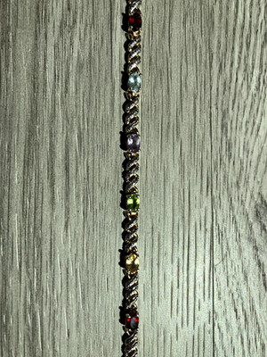 925 Sterling Silver Tennis Bracelet Multicolor Gemstones Rope Chain 7.5in