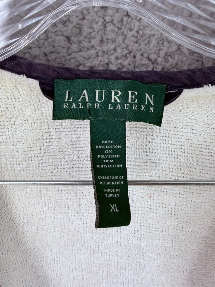 Lauren Ralph Lauren Mujer XL Algodón Corbata Cintura Terry Bata Blanco con Monograma Foto 3 de 4