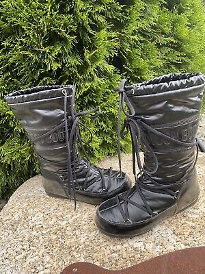 Vtg 80s Moon Boots Tecnica shiney Black Weather Ski original Sz 37