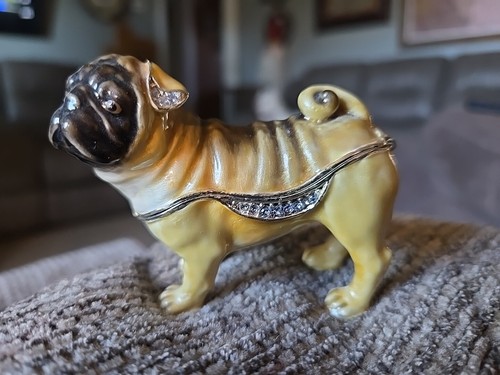 Scatola portagioie per cani carlino con cerniera in metallo smaltato cristalli austriaci?, Y - Foto 3 di 8