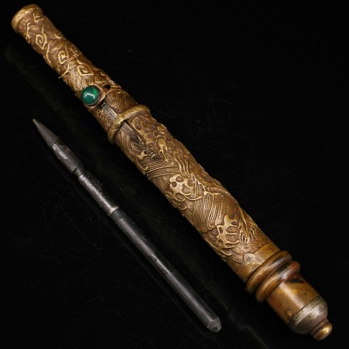Antiques Old Bronze dragon in sleeve Arrow Spring Hidden weapon it can Work