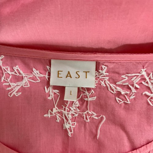 East Pink White Floral Embroidered Cotton Kaftan Dress Sequins Side Slits Size L - Picture 12 of 12
