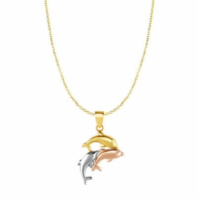 Tri Color Gold Triple Delphin Halskette 10k Gelb, Weiß, Rotgold 18'' Kette