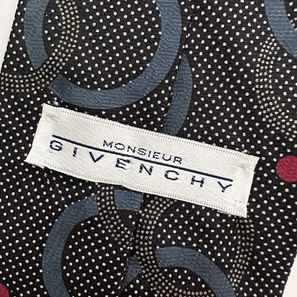 Corbata de Colección Givenchy Monsieur Toda Seda Negra Retro Estampado Geométrico EE. UU. Foto 4 de 4
