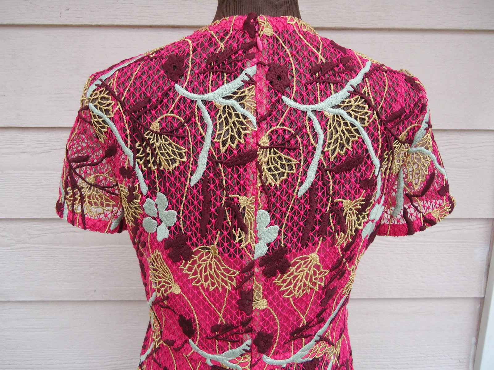 NUOVO Abito Valentino $4980 6 Loto Guipure Pizzo Fuschia Oro Multi Floreale