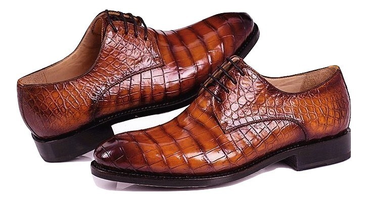 Handmade Mens brown alligators lace up shoes, Men derby  display picture 3
