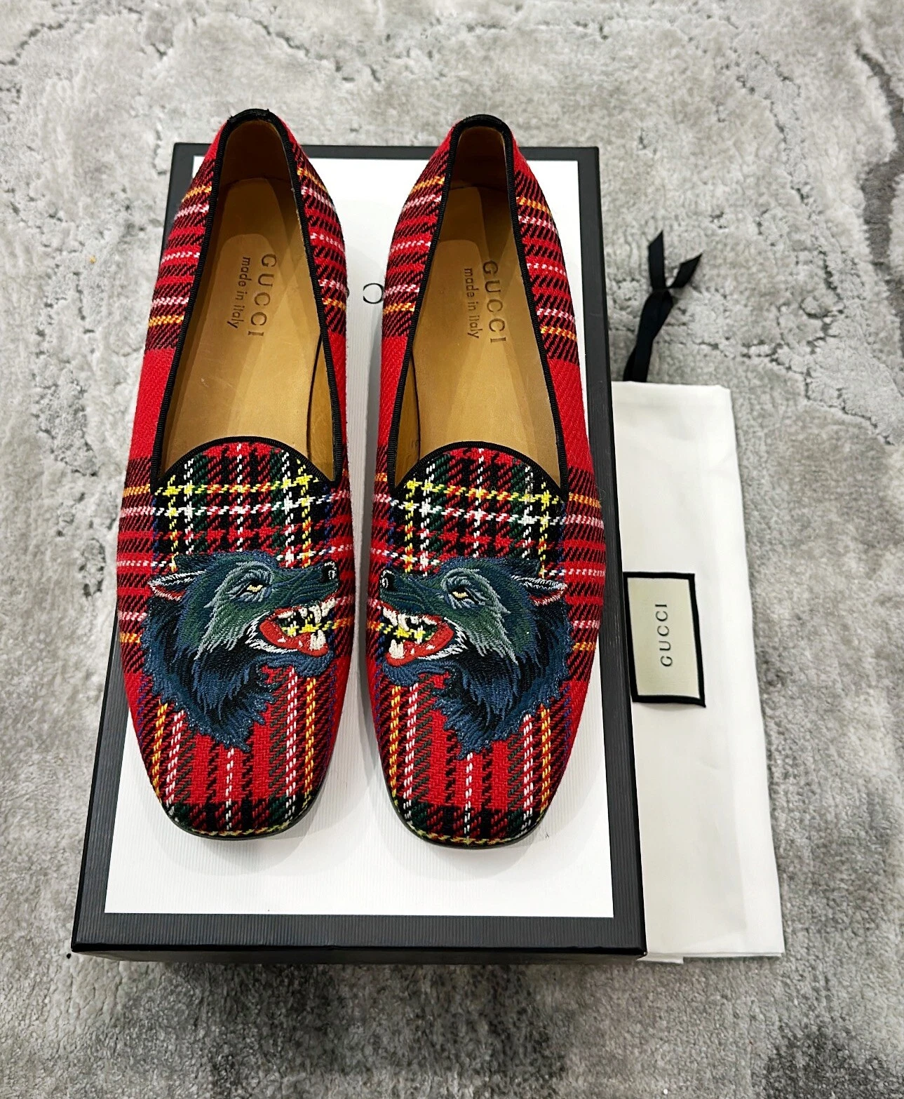 Massin homme authentique en cuir appliqué loup tartan tartan US7,5 EU41 GUCCI/UK7