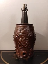 Antique 19th Century Victorian Salt Glazed Stoneware Spirit Whiskey Barrel  Lamp
