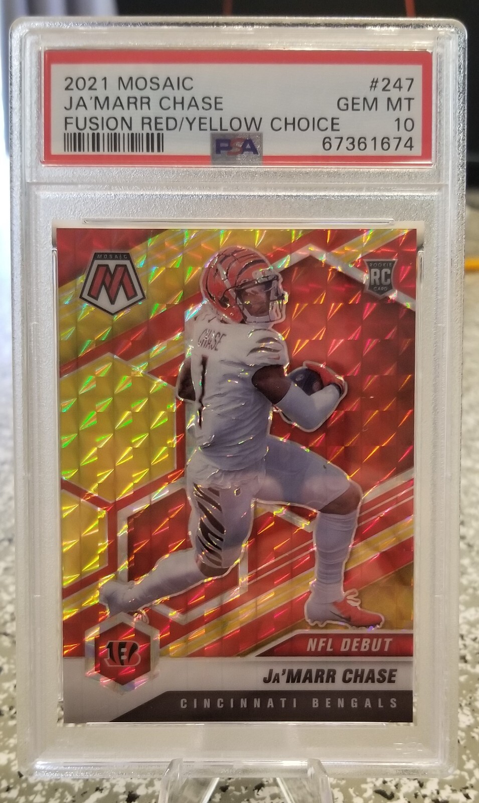 2021 Panini Mosaic Ja'Marr Chase Fusion Red/Yellow Choice /80 #247 PSA 10 POP 8
