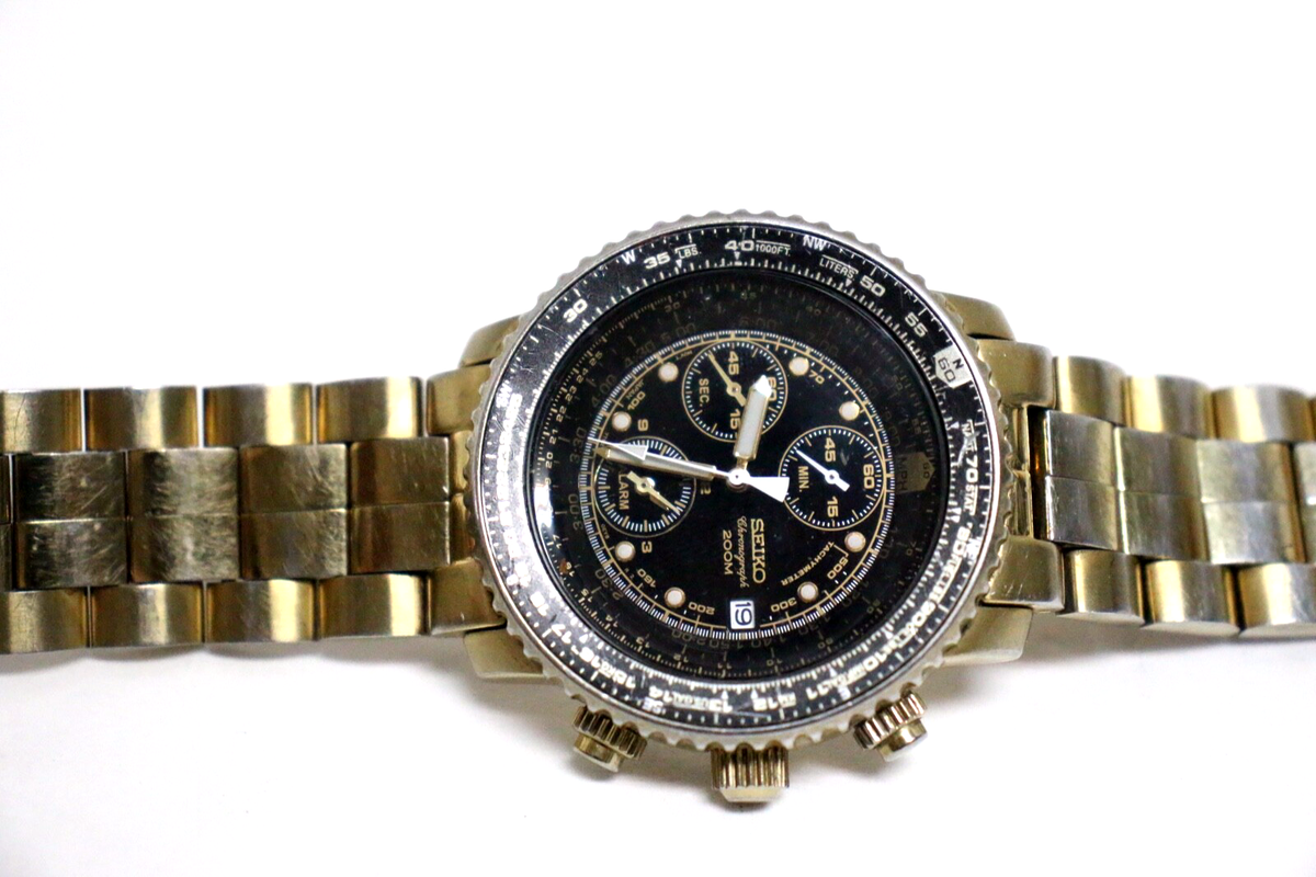 Seiko watch Pilot Flightmaster Chronograph Alarm 7T62-0EB0 Men's