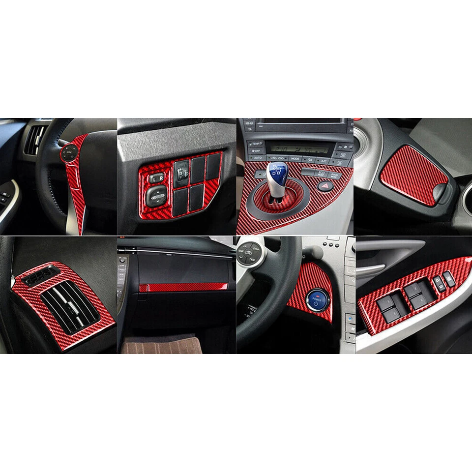 Kit completo de tapicería interior de coche para Toyota Prius 2012-15 vinilo rojo fibra de carbono Foto 3 de 4