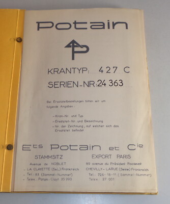 Parts Catalog / List Of Spare Parts Potain 427 C Crane Stand 06/1967