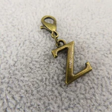 Initial CAPITAL LETTER Z Charm Zipper Pull Keychain Add On Clip Antique Bronze