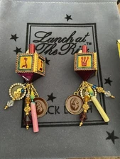 Lunch At The Ritz DREIDEL, DREIDEL clip Earrings, New, Never Worn!