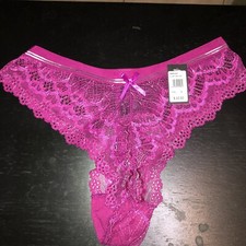 NWT Frederick's of Hollywood SZ Large Caroline Purple Lace Thong Panty