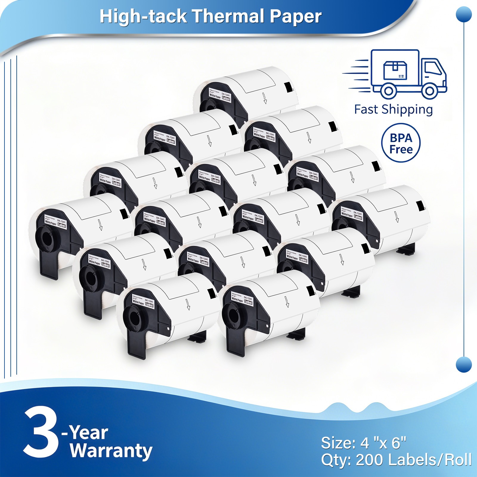 15Rolls 4"x6" Large White Paper Shipping Labels DK-1241 for Brother QL-1110NWB