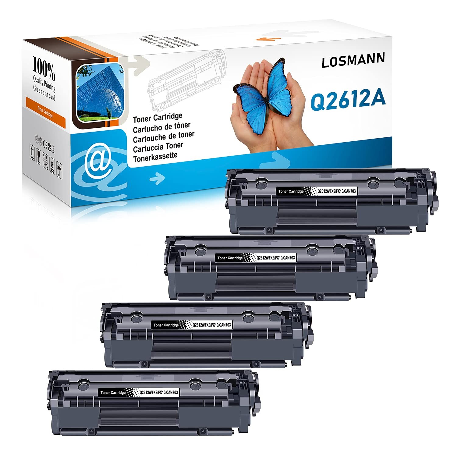 4 toners Q2612A noirs pour dossiers scolaires et télétravail sur imprimante Laserjet