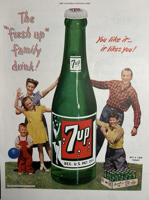 1947 Seven Up soda Likes You Case Bottle Family Drink Fresh Vintage Print Ad
