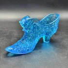 Fenton 5.5" Shoe Turquoise Blue Daisy and Button Kitten Cat Slipper Glass VTG