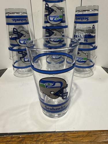 Seattle Seahawks Libby Pint Glasses SET of 8 Chevron NFL Logo 12oz Vintage - Picture 2 of 7