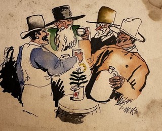 WALT KUHN Original SIGNED RARE Pen & Ink sketch with watercolor 1931.