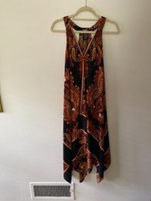 SLNY Black Multi Floral Paisley Scarf Print Asymmetrical Sundress Boho Medium