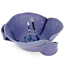 Hilborn Pottery Canada Large Periwinkle Blue Purple Textured Curly Serving Bowl