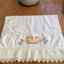 Anjelika 100% Cotton Hand Towel White With Embroidery & Lace Trim NEW Beautiful