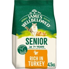 4.5kg James Wellbeloved Natural Senior Complete Dry Cat Food Rich in Turkey 9.52 per kilo