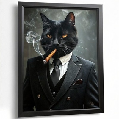Vintage schwarze Katze im Anzug Tier Wandbilddruck Katze Poster Kunst schwarze Katze Druck