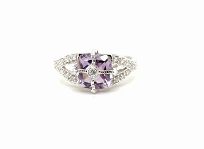 2.2ct Purple Amethyst and .30ct Diamond Ring in 14K White Gold