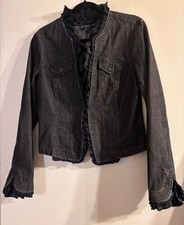 INC international concepts women's denim blazer black ruffles accents Sz S