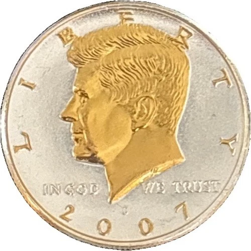 DANBURY MINT - 2007-D KENNEDY HALF DOLLAR, UNCIRCULATED IN 24KT GOLD&.999 SILVER